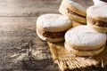 Traditional Argentinian alfajores with dulce de leche and sugar