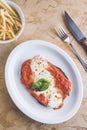 traditional argentinian food breaded meat milanesa napolitana