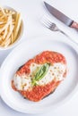 traditional argentinian food breaded meat milanesa napolitana