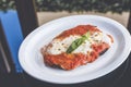 traditional argentinian food breaded meat milanesa napolitana