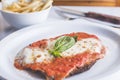 traditional argentinian food breaded meat milanesa napolitana