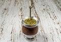 Traditional Argentinian yerba mate tea in a calabash gourd with bombilla stick. Royalty Free Stock Photo