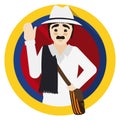 Traditional arriero paisa inside button with Colombian flag colors, Vector illustration