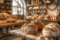 Traditional Artisan Bakery Full of Freshly Baked Bread Loaves with Rustic Interior Decor Royalty Free Stock Photo