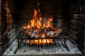 Traditional asado grilling in an ancient, rustic fireplace Royalty Free Stock Photo