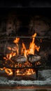 Traditional asado grilling in an ancient, rustic fireplace