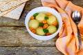 A traditional Ashkenazi Jewish soup with matzo balls, made from a mixture of matzah Royalty Free Stock Photo