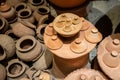 Traditional asian clay pots and stoves. selective focus Royalty Free Stock Photo