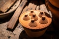 Traditional asian clay pots and stoves. selective focus Royalty Free Stock Photo