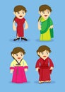 Traditional Asian Costumes for Women Vector Illustration Royalty Free Stock Photo