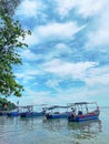 Fishing Boats Lined Up in the Ocean in Fisherman Village