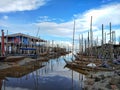 Traditional asian fishing boats in fishing village. Tanjung Piai, Malaysia