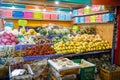 Traditional asian food market in Thailand, exotic fruits