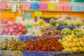 Traditional asian food market in Thailand, exotic fruits Royalty Free Stock Photo