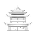 Traditional Asian House Thin Line Object. Vector