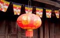 Traditional asian red lantern in the courtyard of a Buddhist temple Royalty Free Stock Photo