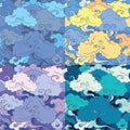 Traditional asian seamless vector patterns with clouds