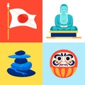 Traditional Asian symbols - set of flat design style colorful illustrations