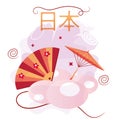 Traditional asian umbrella and hand fan Japan poster Vector