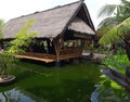 Traditional Asian wooden house on the lake. The floating village on the water