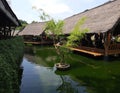 Traditional Asian wooden house on the lake. The floating village on the water