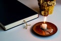 Traditional Atonement Day, symbolized with Holy Book,candles