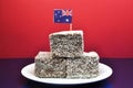 Traditional Australian food - lamingtons - with flag