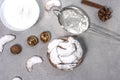 Traditional Austrian and German crescent-shaped Christmas pastries - Vanillekipferl - on a gray table Royalty Free Stock Photo