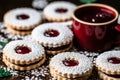 Traditional Austrian or German Linzer cookies with shortcrust pastry and jam filling