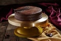 Traditional Austrian Sachertorte with dark chocolate ganache Royalty Free Stock Photo