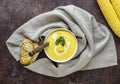 Traditional autumn spicy corn soup. Vegetarian cuisine Royalty Free Stock Photo