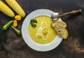 Traditional autumn spicy corn soup. Vegetarian cuisine Royalty Free Stock Photo