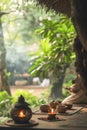 Traditional Ayurvedic medicine practices captured in a serene setting