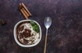 Traditional Azerbaijani Phirni - sweet rice pudding with cinnamon and chocolate Royalty Free Stock Photo