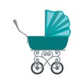 Traditional baby carriage with blue soft top