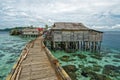 Traditional bajo village with bridge and wooden houses on the Togean islands in Central Sulawesi, Indonesia