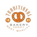 Traditional bakery product, best quality logo template, estd 1963, bread shop badge retro food label design vector Royalty Free Stock Photo