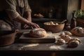 Traditional bakery with an skilled baker who prepares bread by hand, baking in a brick oven. Created with Generative AI Royalty Free Stock Photo