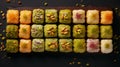 Traditional baklava assortment with pistachios from Turkey and the Arab world. copy space, top view. Banner