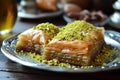 Traditional Baklava pistachio. Generate Ai Royalty Free Stock Photo