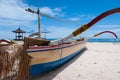 Traditional Balinese boat and gazebo on the Pandawa beach, Bali Royalty Free Stock Photo