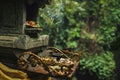 Traditional balinese Canang Sari offerings to gods and spirits