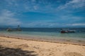 Traditional balinese dragonfly boat on the beach. Jukung fishing boats on Sanur beach, Bali, Indonesia, Asia Royalty Free Stock Photo