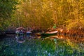 Traditional Balinese fisherman boats at sunset in mangrove forest in Nusa Lembongan, Indonesia, Asia Royalty Free Stock Photo