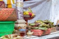 Traditional balinese hindu offerings to gods. Bali island, Indonesia. Royalty Free Stock Photo