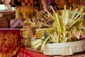 Traditional balinese hindu offerings to gods. Bali island, Indonesia. Royalty Free Stock Photo