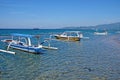 Traditional balinese jukung fishing boats on Sanur beach, Bali, Indonesia