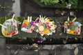 Traditional balinese offerings in a basket in Ubud, Bali, Indonesia Royalty Free Stock Photo