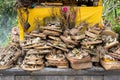 Traditional balinese offerings to Gods burned Indonesia Bali temple Royalty Free Stock Photo