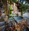 Traditional Bamboo Japanese water fountain. Royalty Free Stock Photo